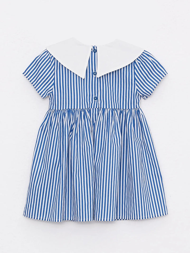 V Neck Short Sleeve Striped Cotton Baby Girl Dress
