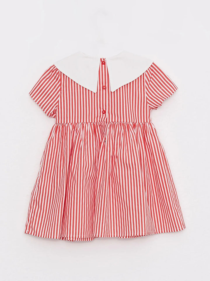 V Neck Short Sleeve Striped Cotton Baby Girl Dress