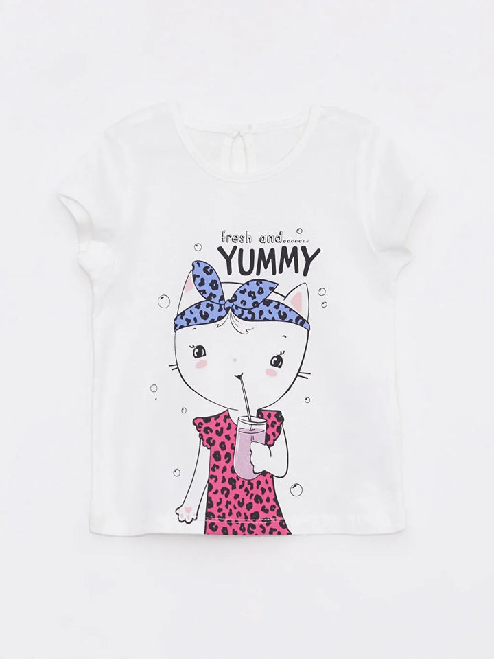 Crew Neck Short Sleeve Printed Cotton Baby Girl T-Shirt 2-Pack