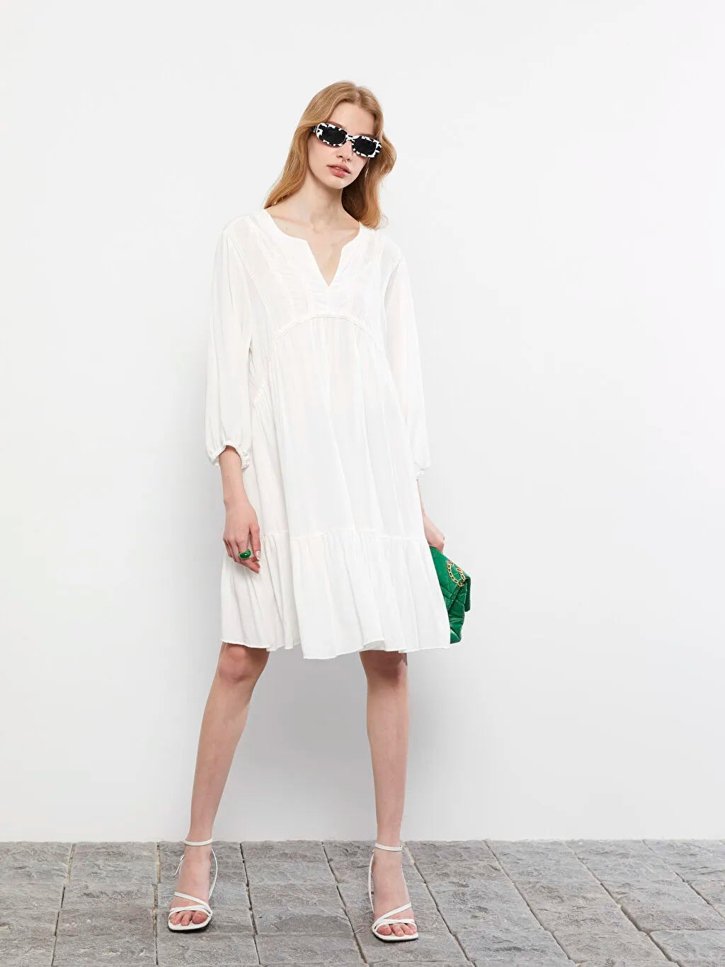 Lcw Limited Crew Neck Embroidered Viscose Women Dress