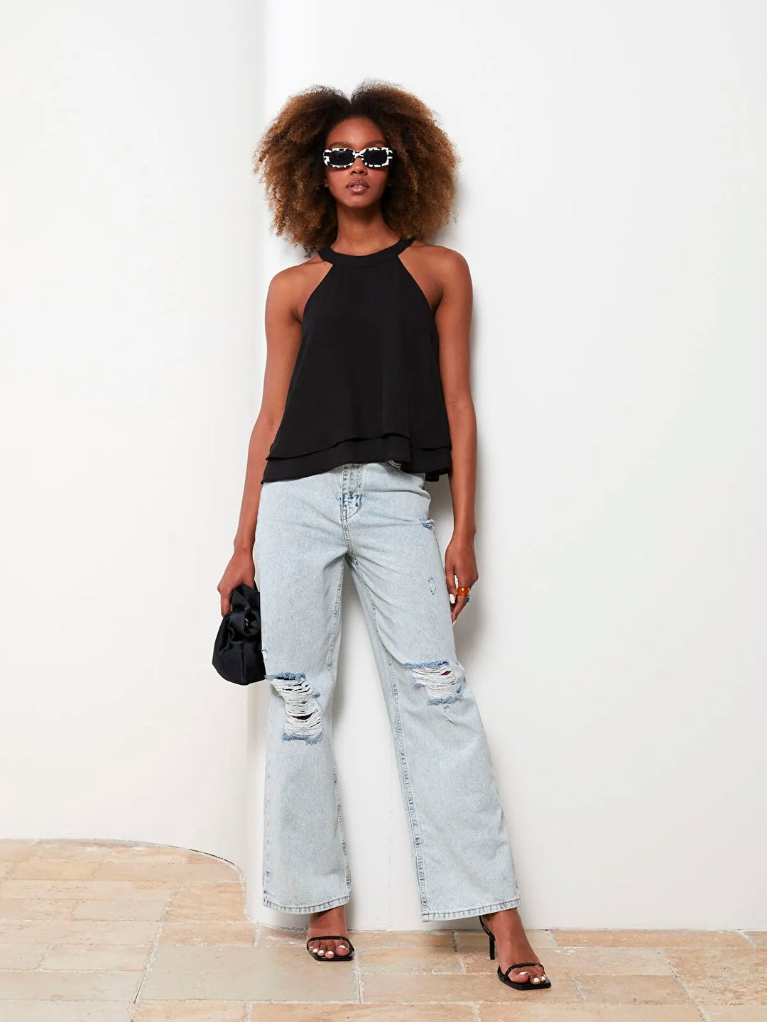 Women High Waist Wideleg Straight Pocket Detailed Jean Trousers