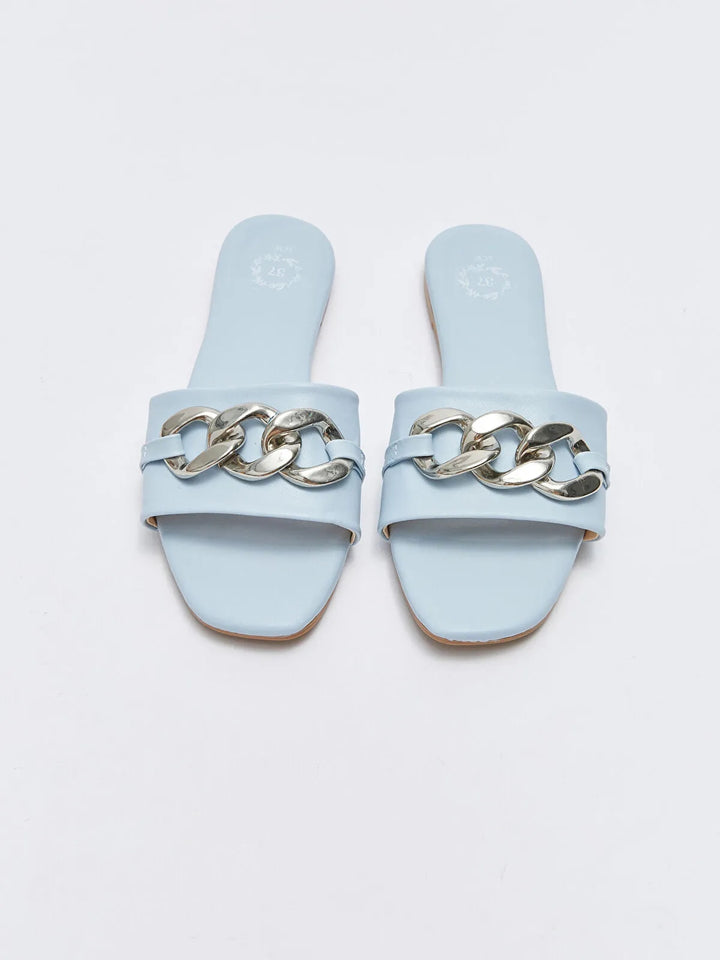 Chain Detailed Single Band Women Slippers