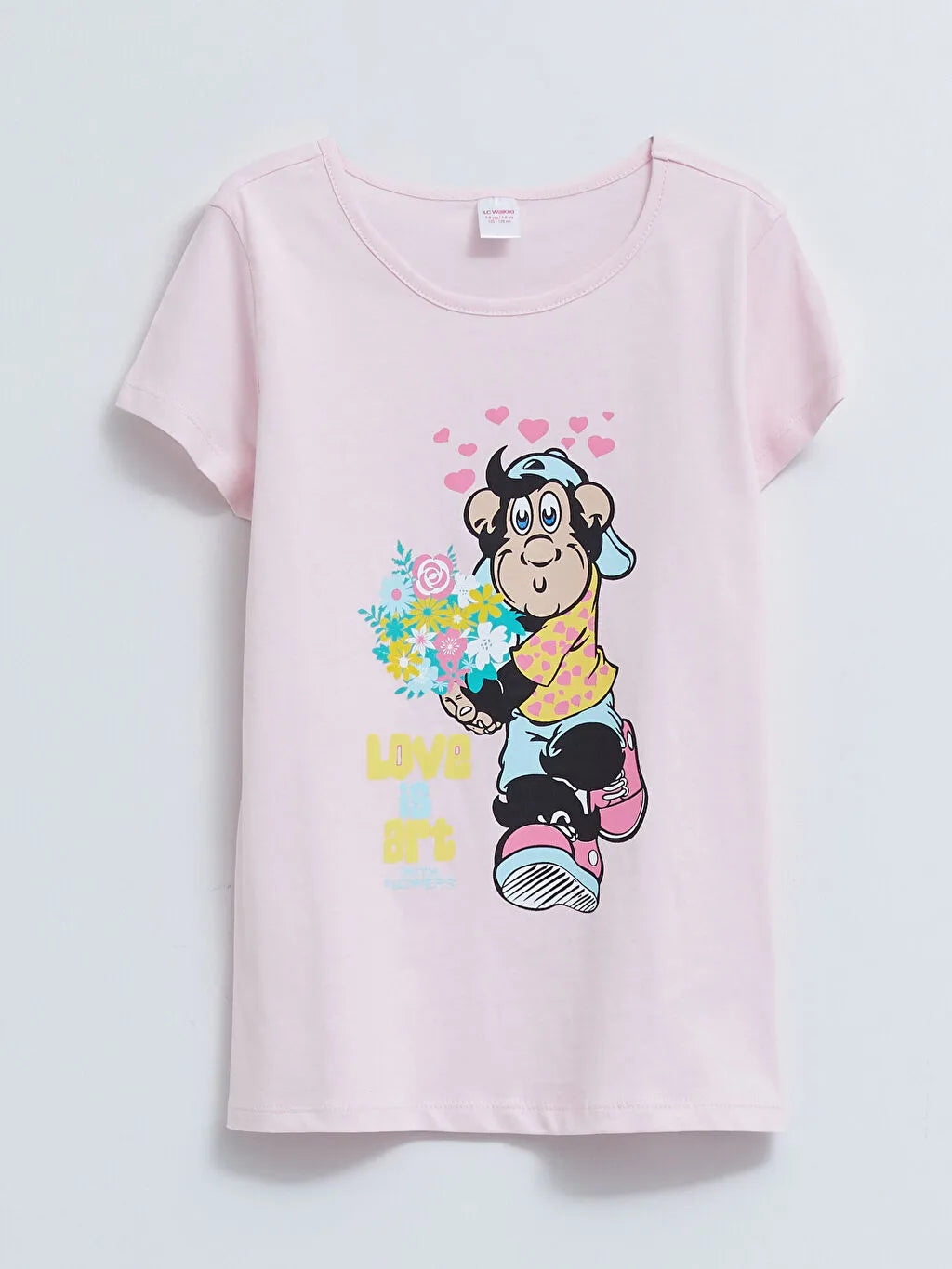 Crew Neck Nostalgic Monkey Printed Short Sleeve Girls Shorts Pajamas Set