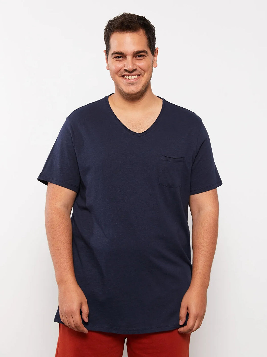 V-Neck Short Sleeve Basic Cotton Men T-Shirt