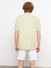 Regular Fit Short Sleeve Patterned Viscose Men Shirt