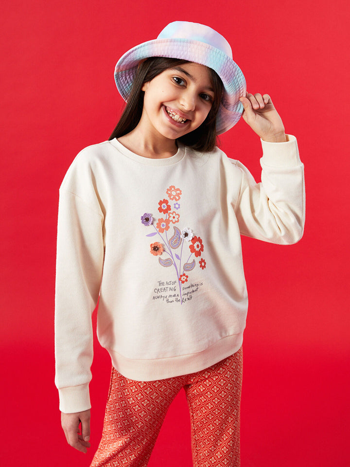 Crew Neck Printed Long Sleeve Girl Sweatshirt