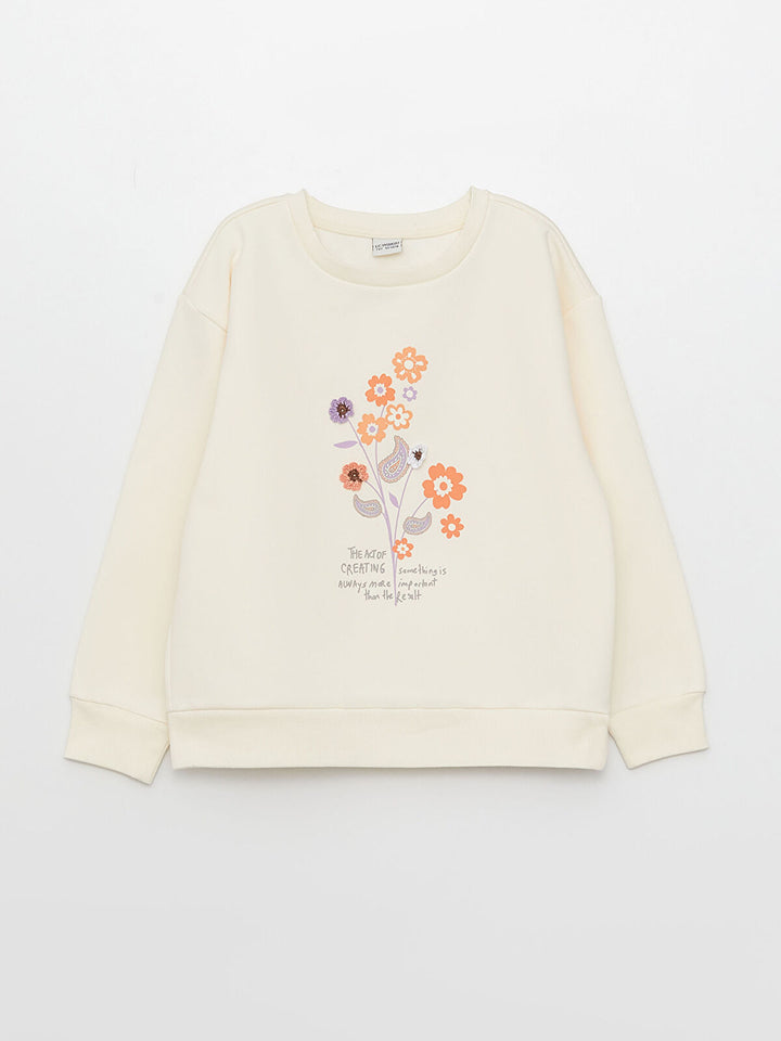 Crew Neck Printed Long Sleeve Girl Sweatshirt