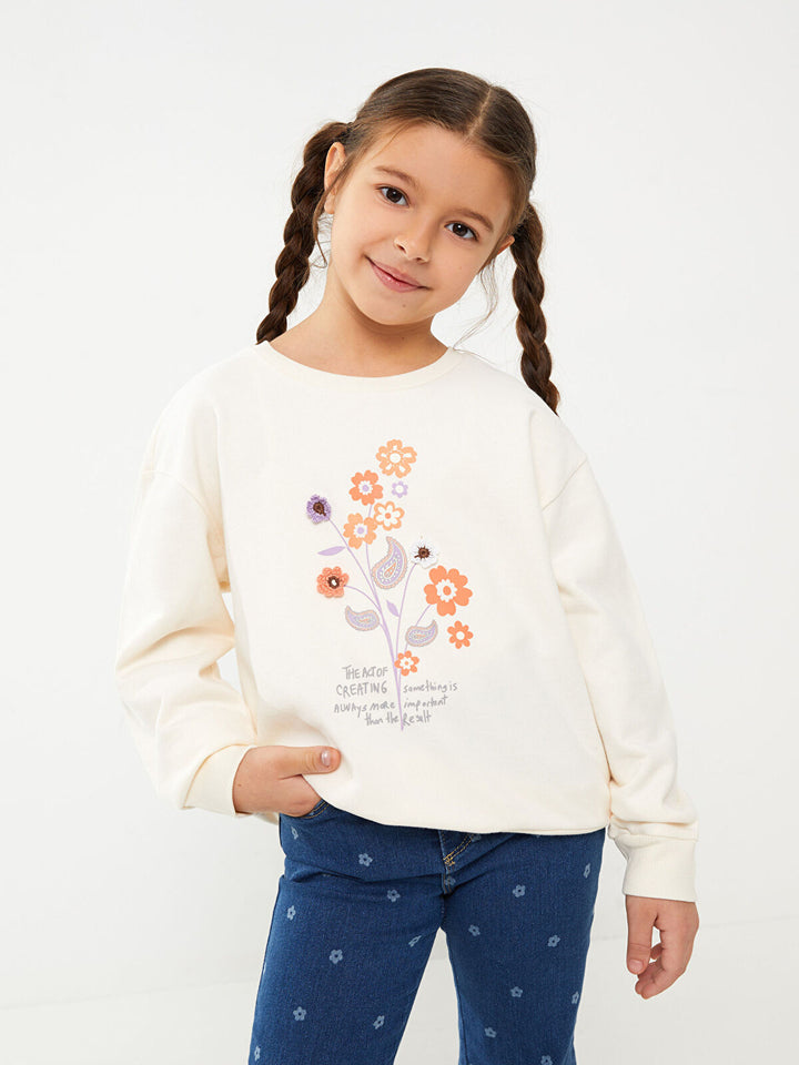 Crew Neck Printed Long Sleeve Girl Sweatshirt