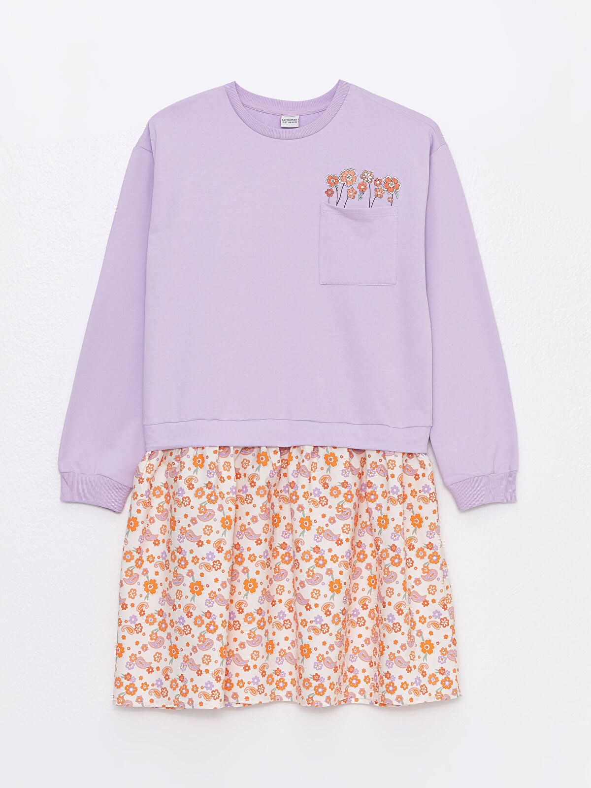 Crew Neck Printed Long Sleeve Girl Dress