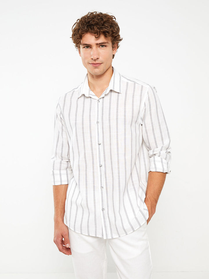 Regular Fit Long Sleeve Striped Poplin Men Shirt