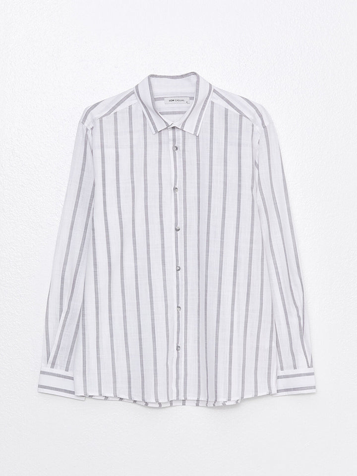 Regular Fit Long Sleeve Striped Poplin Men Shirt