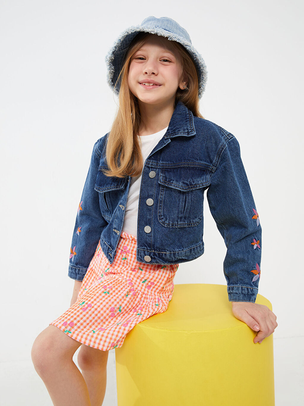 Shirt Collar Embroidered Girl Jean Jacket