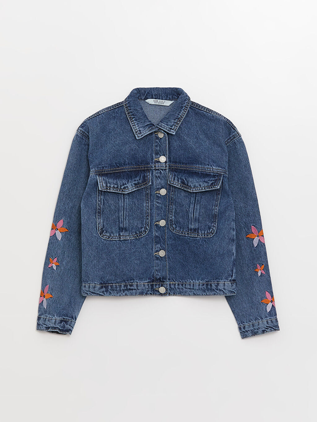 Shirt Collar Embroidered Girl Jean Jacket