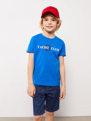 Blue Crew Neck Printed Short Sleeve Boy T-Shirt