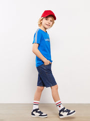 Blue Crew Neck Printed Short Sleeve Boy T-Shirt