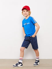 Blue Crew Neck Printed Short Sleeve Boy T-Shirt
