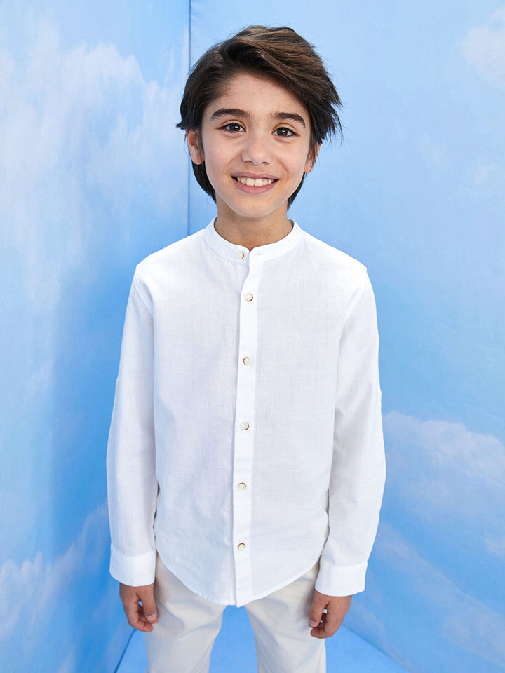 Classic Collar Basic Long Sleeve Poplin Boy Shirt