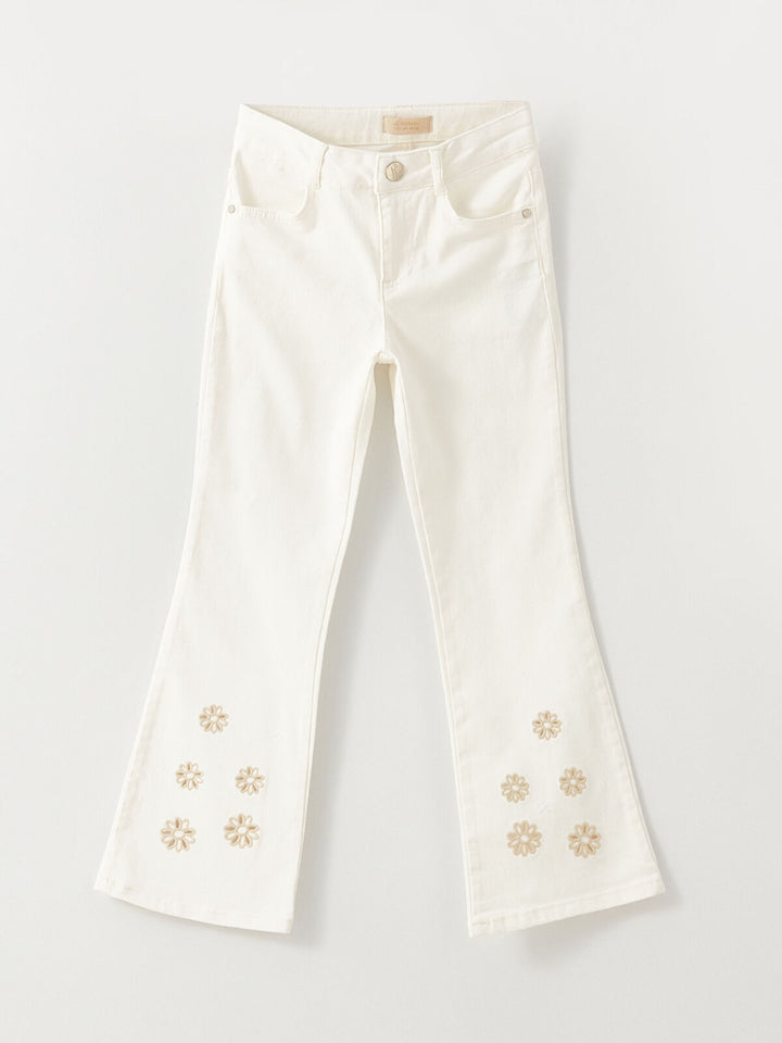 Embroidered Bell Bottom Girls' Trousers