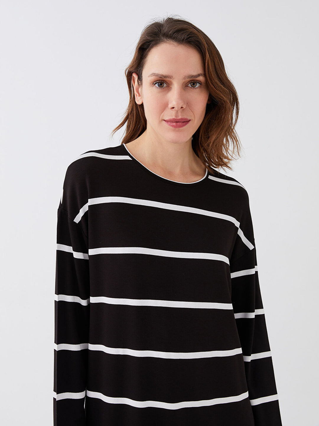 Crew Neck Striped Long Sleeve Oversize Women Tunic