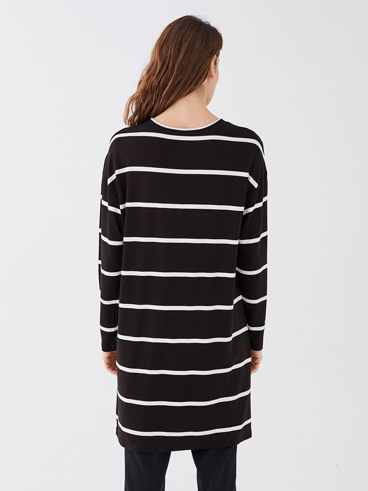 Crew Neck Striped Long Sleeve Oversize Women Tunic