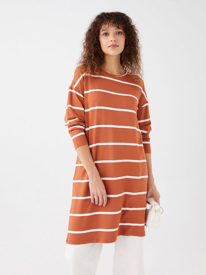 Crew Neck Striped Long Sleeve Oversize Women Tunic