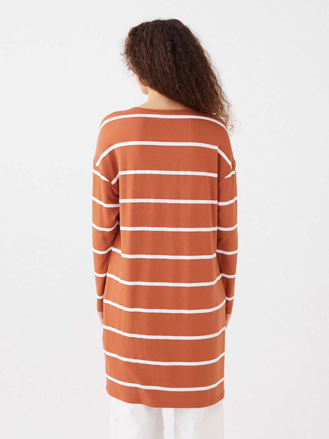 Crew Neck Striped Long Sleeve Oversize Women Tunic