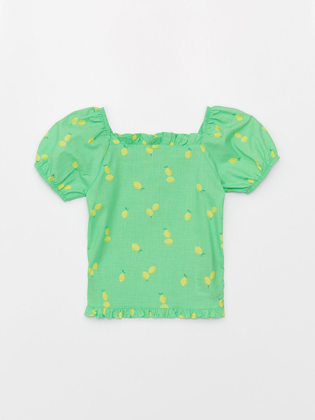 Square Collar Patterned Short Sleeve Girls Blouse