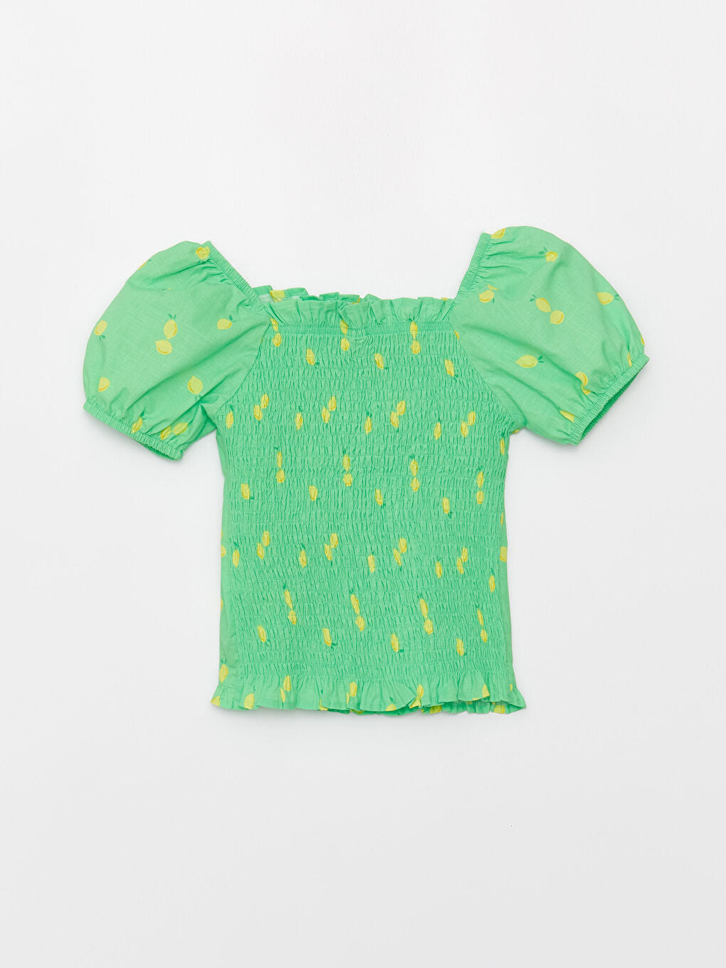 Square Collar Patterned Short Sleeve Girls Blouse