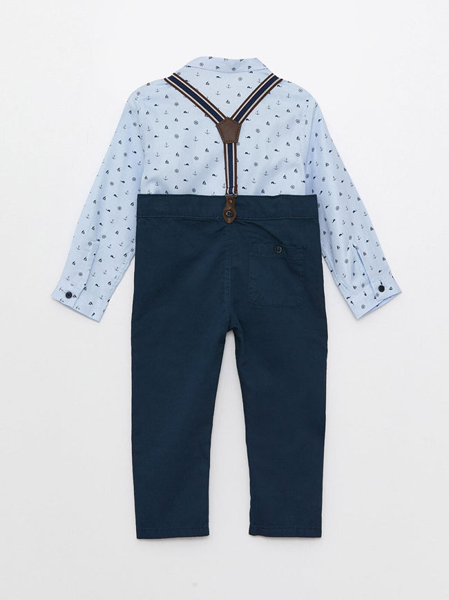 طقم أطفال ولادي مطبوع بأكمام طويلة باللون الأزرق مكون من 4 قطع Main Image