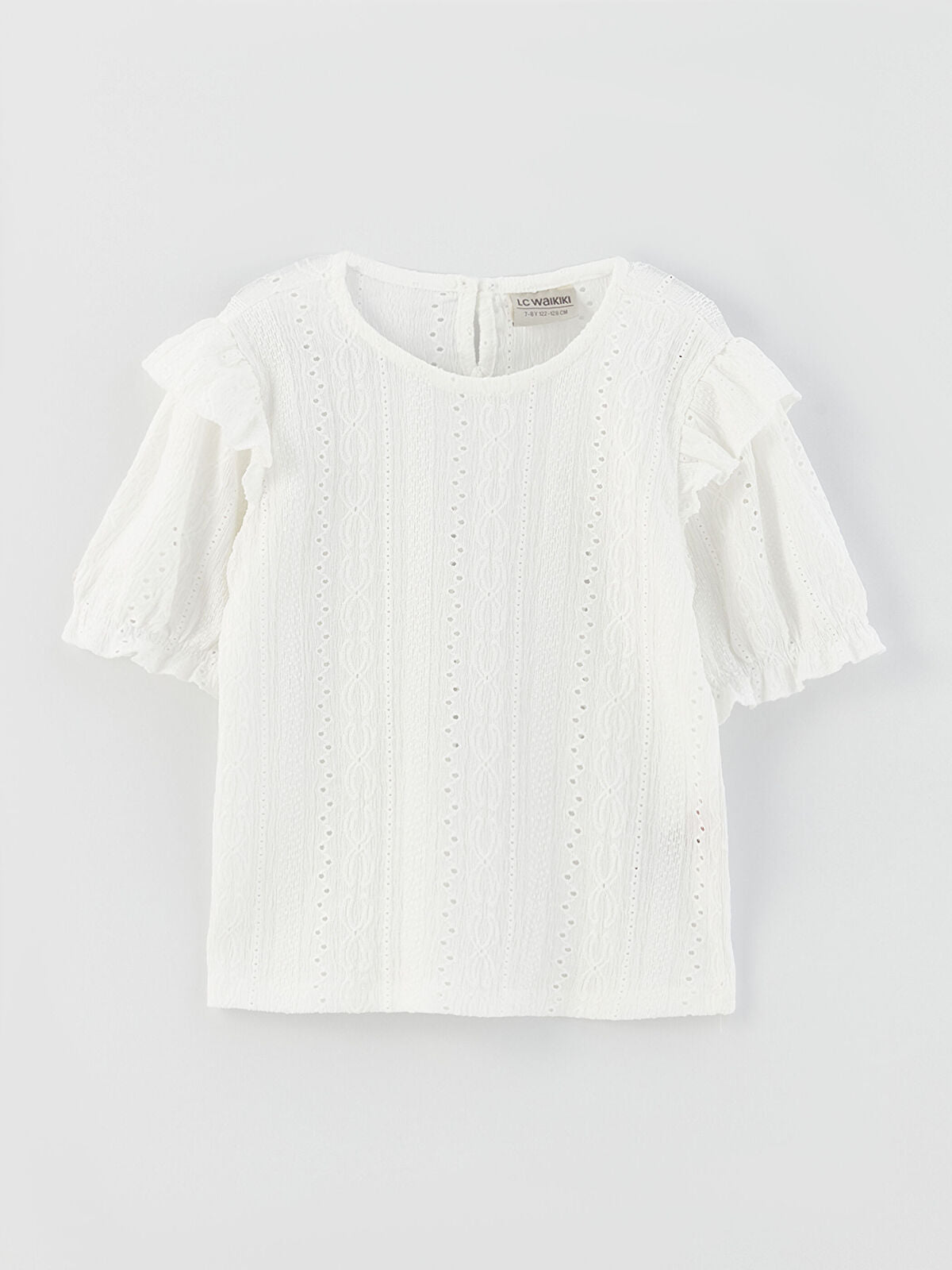 Crew Neck Self-Patterned Short Sleeve Girls T-Shirt And Shorts