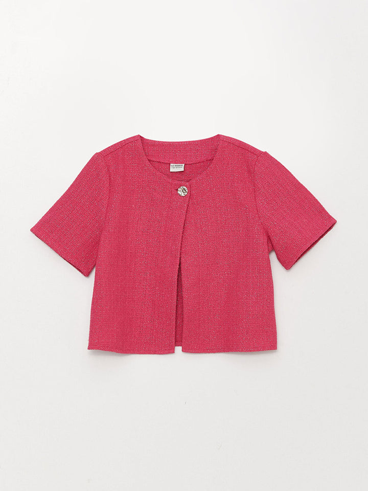 Pink Crew Neck Short Sleeve Girls Jacket