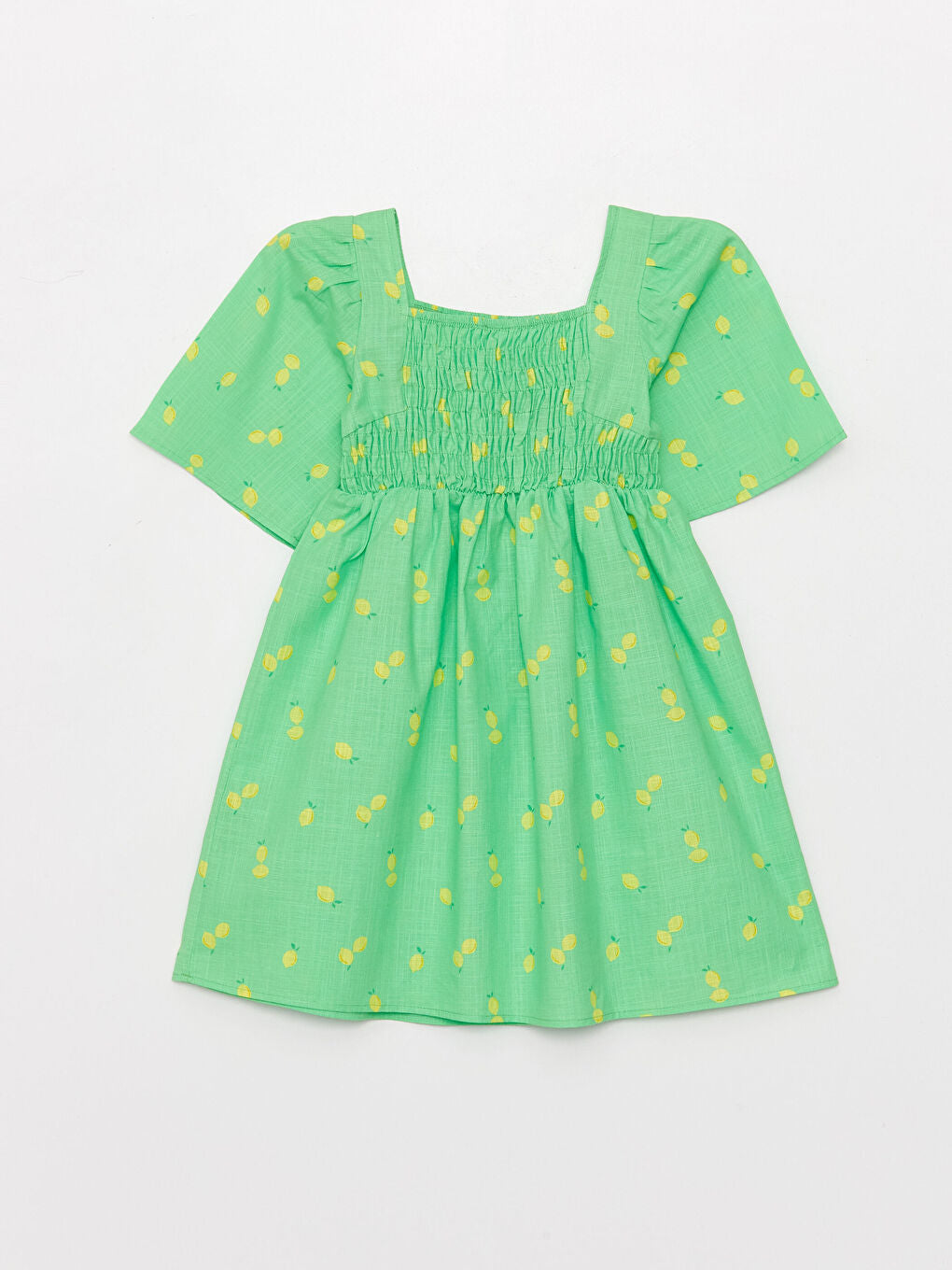 Square Neck Patterned Short Sleeve Girls Dress
