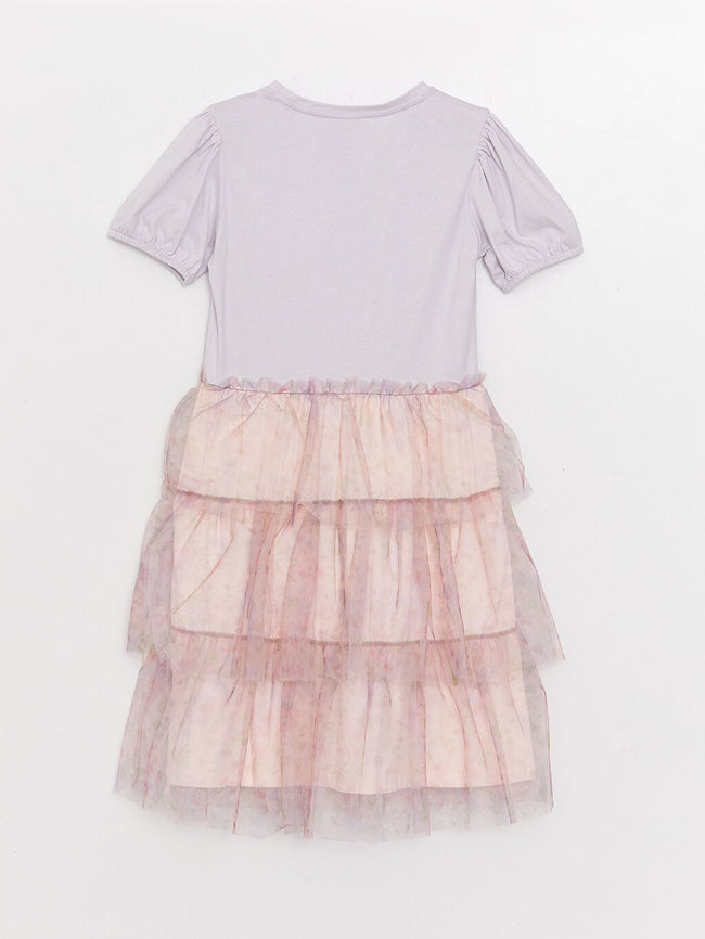 Crew Neck Sequin Embroidered Short Sleeve Girl Dress Main Image