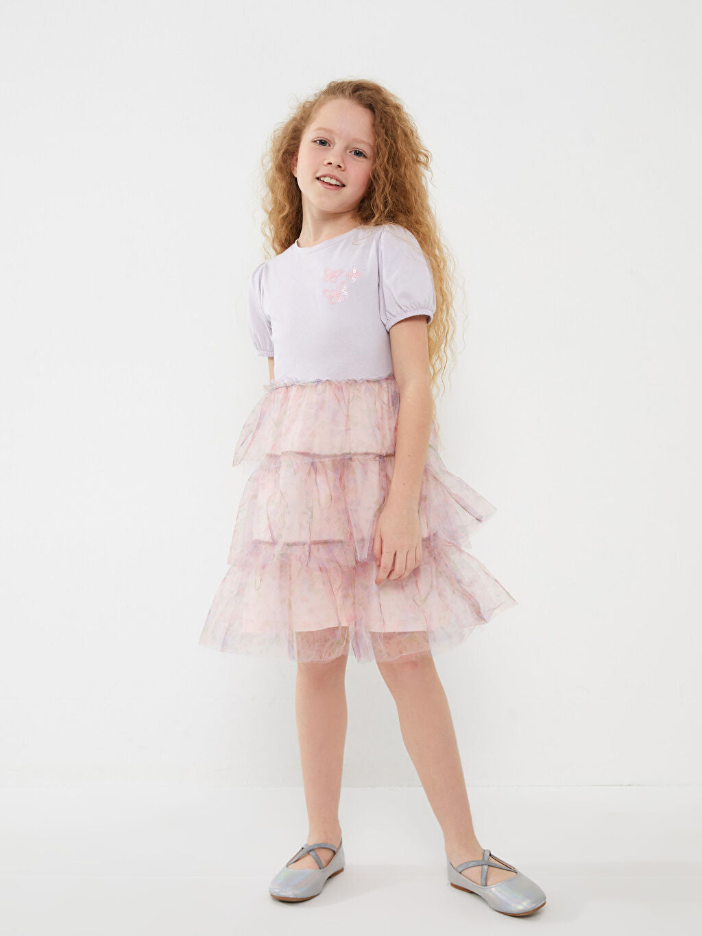 Crew Neck Sequin Embroidered Short Sleeve Girl Dress