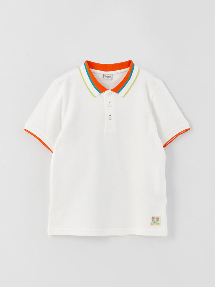 Ecru Basic Polo Neck Short Sleeve Boy T-Shirt