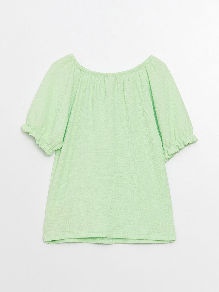 Green Boat Neck Short Sleeve Girls T-Shirt