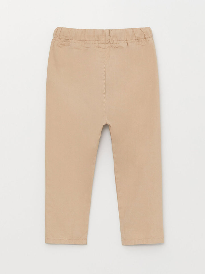 Beige Basic Baby Boy Trousers With Elastic Waist