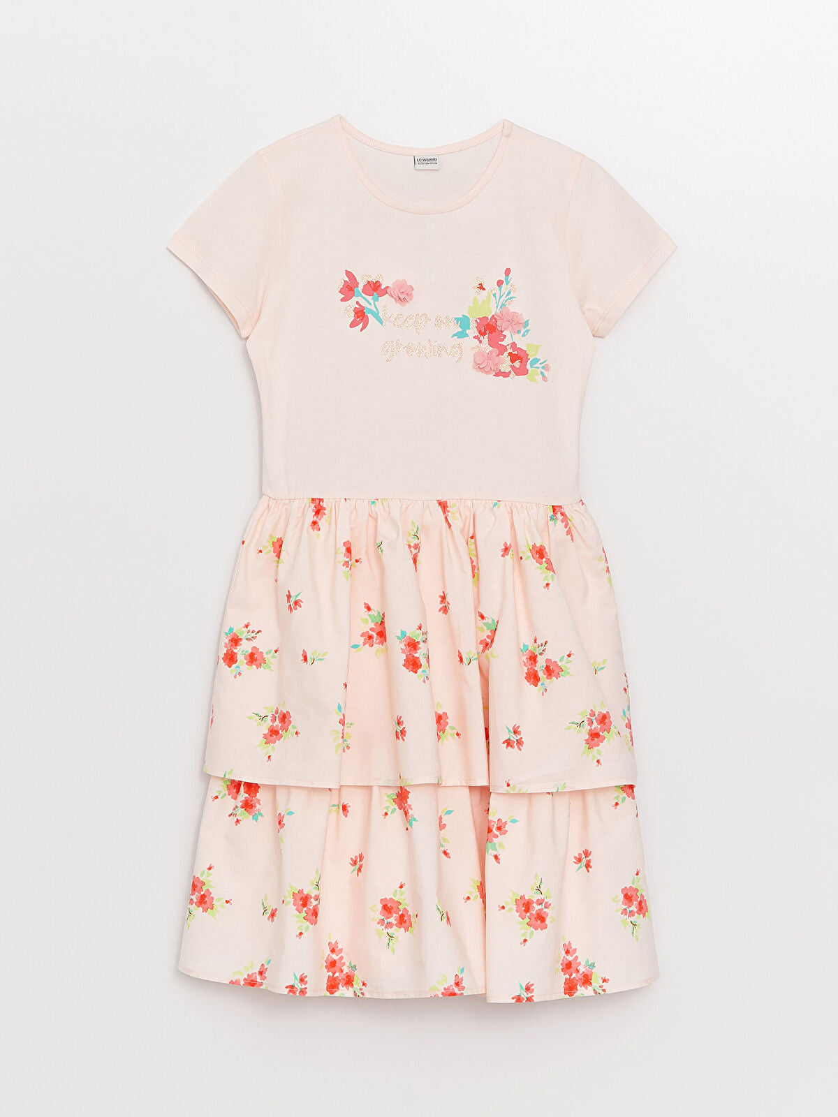 Pink Crew Neck Short Sleeve Girl Dress
