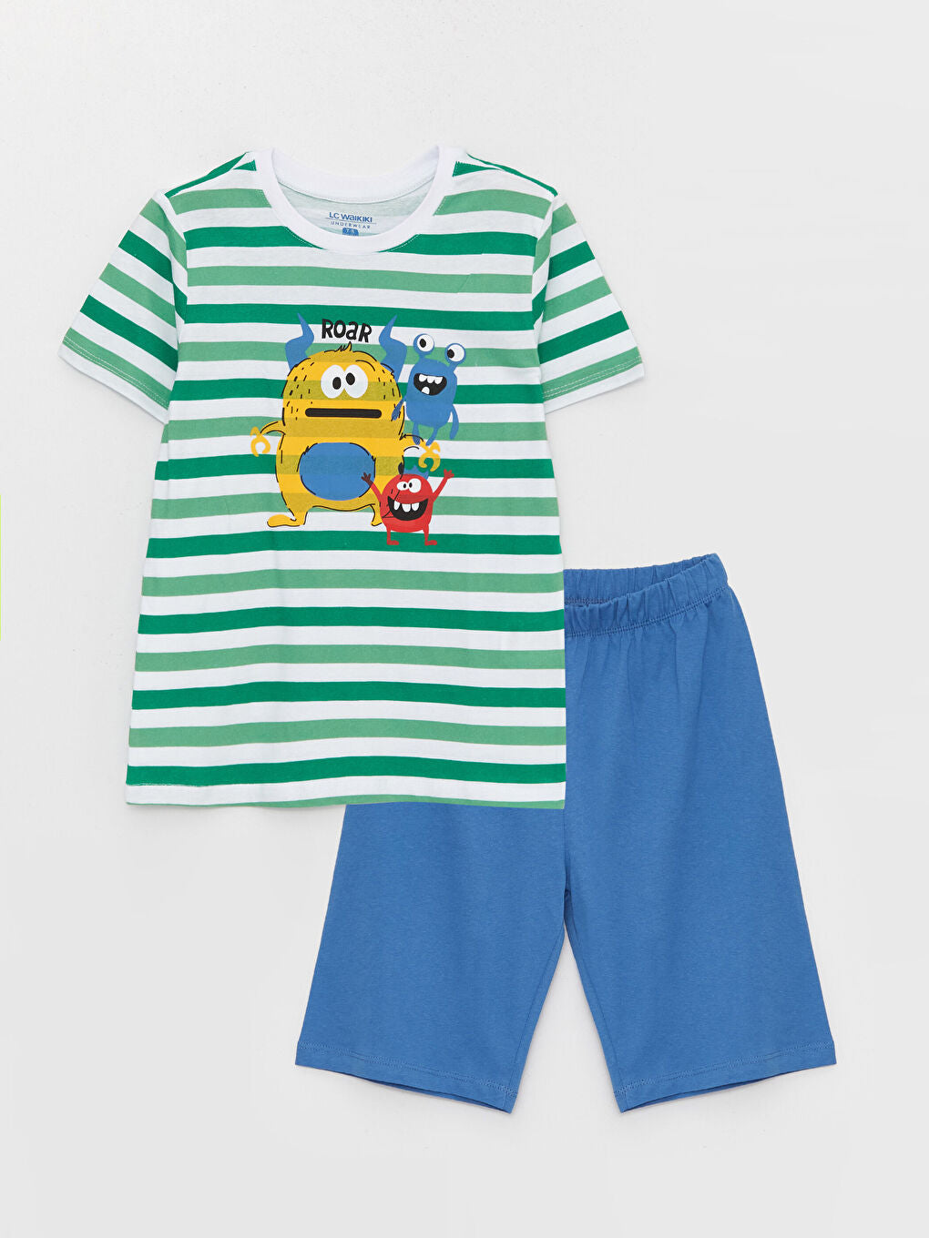 Crew Neck Printed Short Sleeve Boys Shorts Pajamas Set