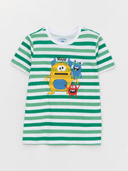Crew Neck Printed Short Sleeve Boys Shorts Pajamas Set