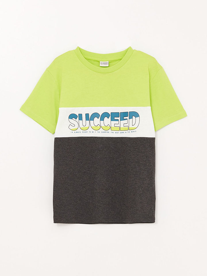 Green Crew Neck Printed Short Sleeve Boy T-Shirt