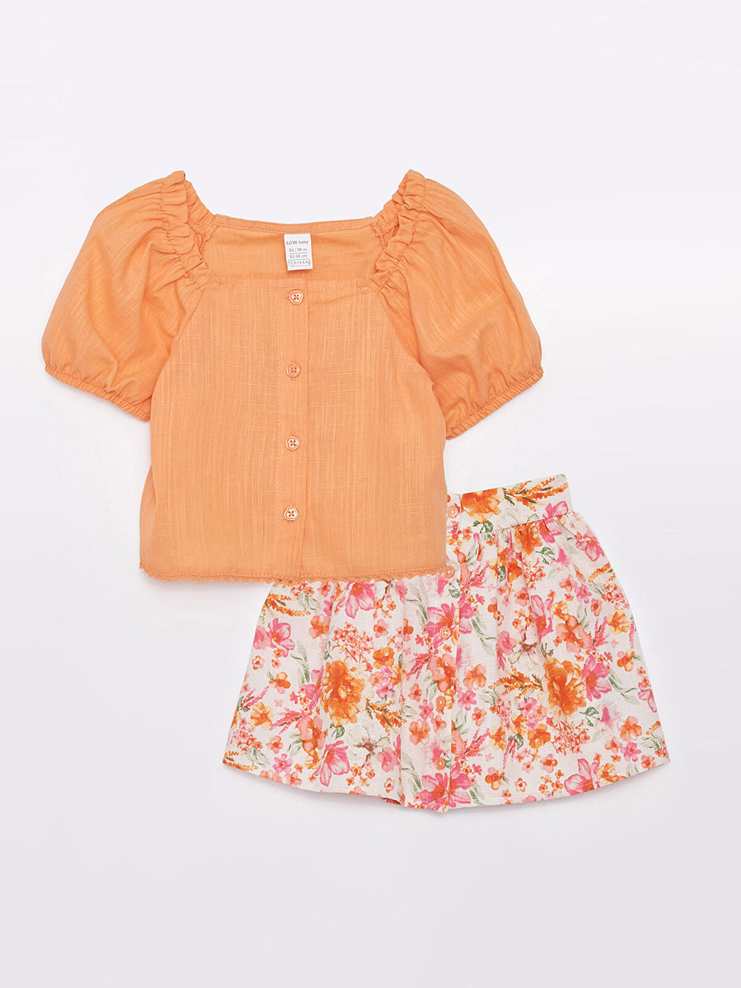 Square Collar Short Sleeve Baby Girl Shirt And Skirt 2-Pack Set
