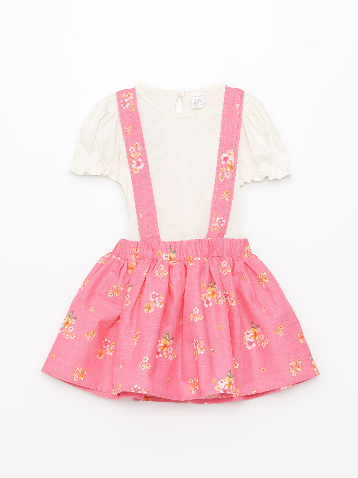 Crew Neck Short Sleeve Baby Girl T-Shirt And Salopet Skirt 2-Pack Set