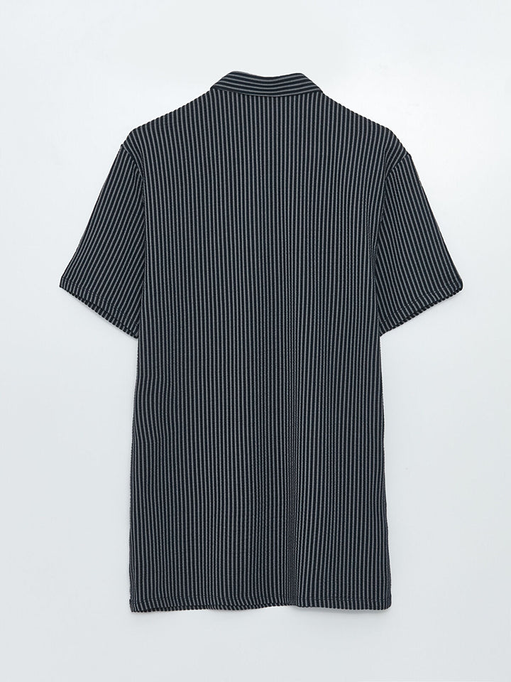 Polo Neck Short Sleeve Striped Men T-Shirt