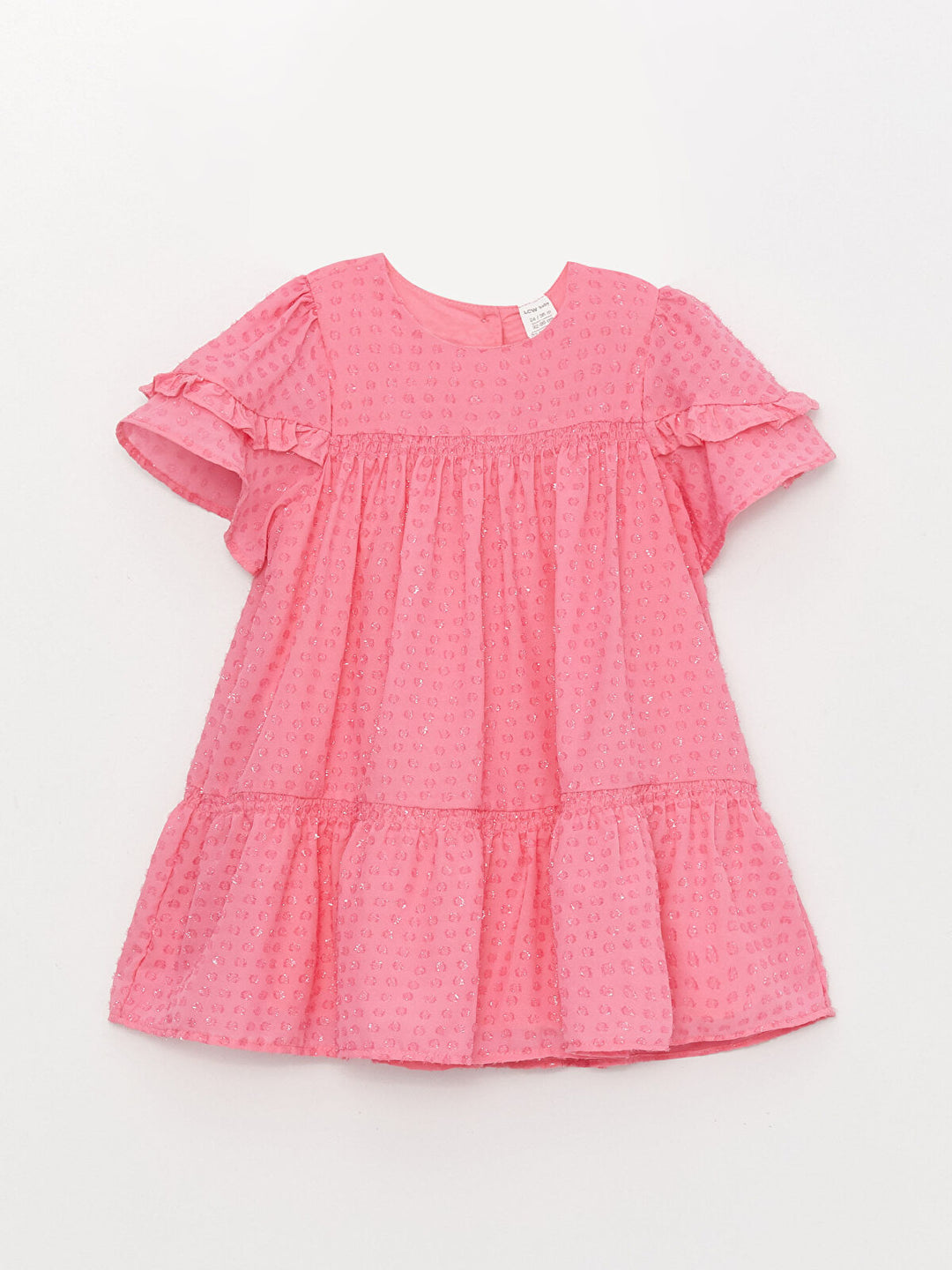 Pink Crew Neck Self-Patterned Baby Girl Dress
