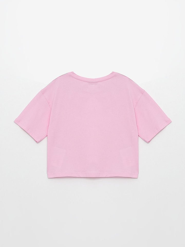 Pink Poncho Crew Neck Printed Short Sleeve Girls' Crop T-Shirt