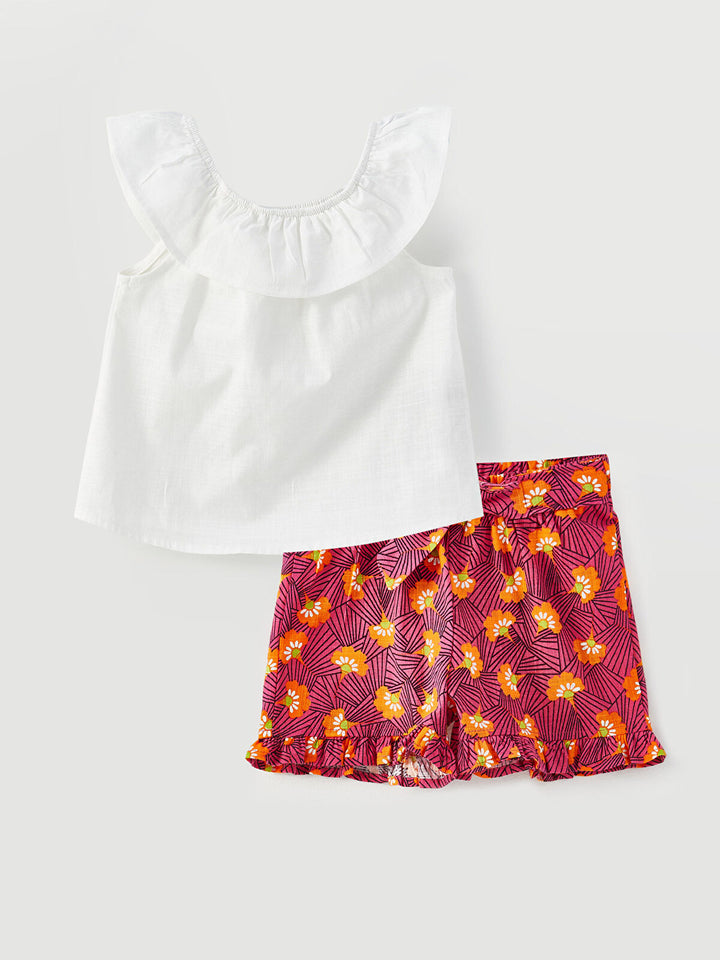 Crew Neck Baby Girl Blouse And Shorts Set