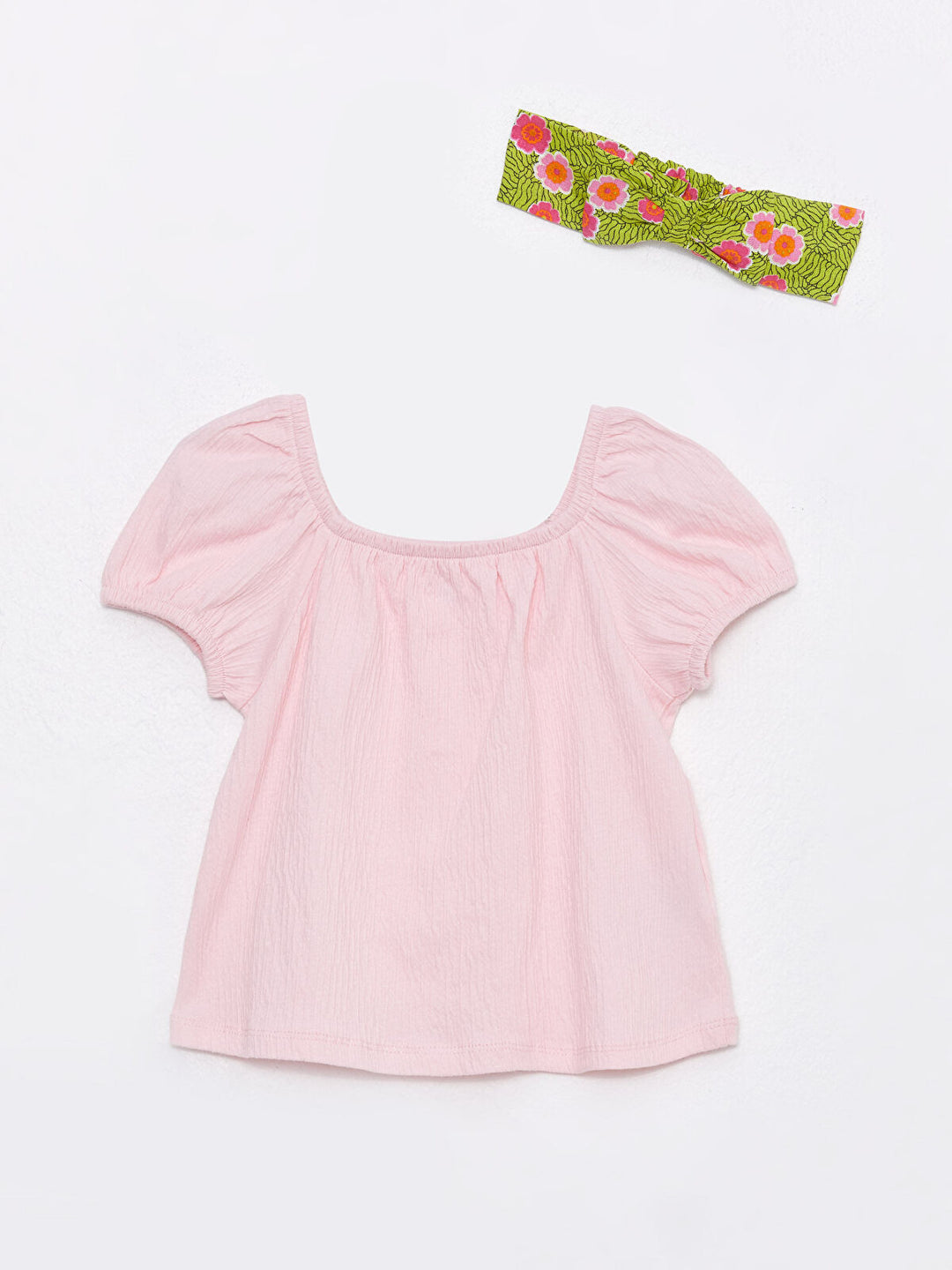Square Collar Short Sleeve Baby Girl 3-Piece Set
