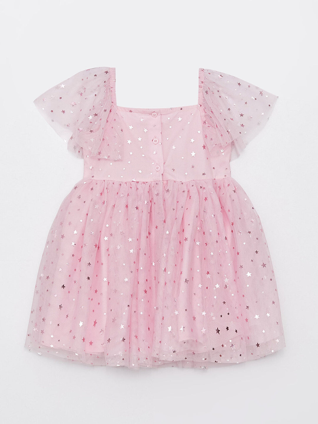 Square Neck Short Sleeve Printed Tulle Skirt Baby Girl Dress