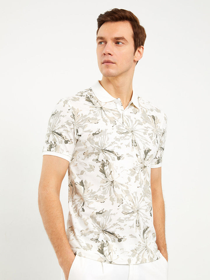 Polo Neck Short Sleeve Patterned Men T-Shirt